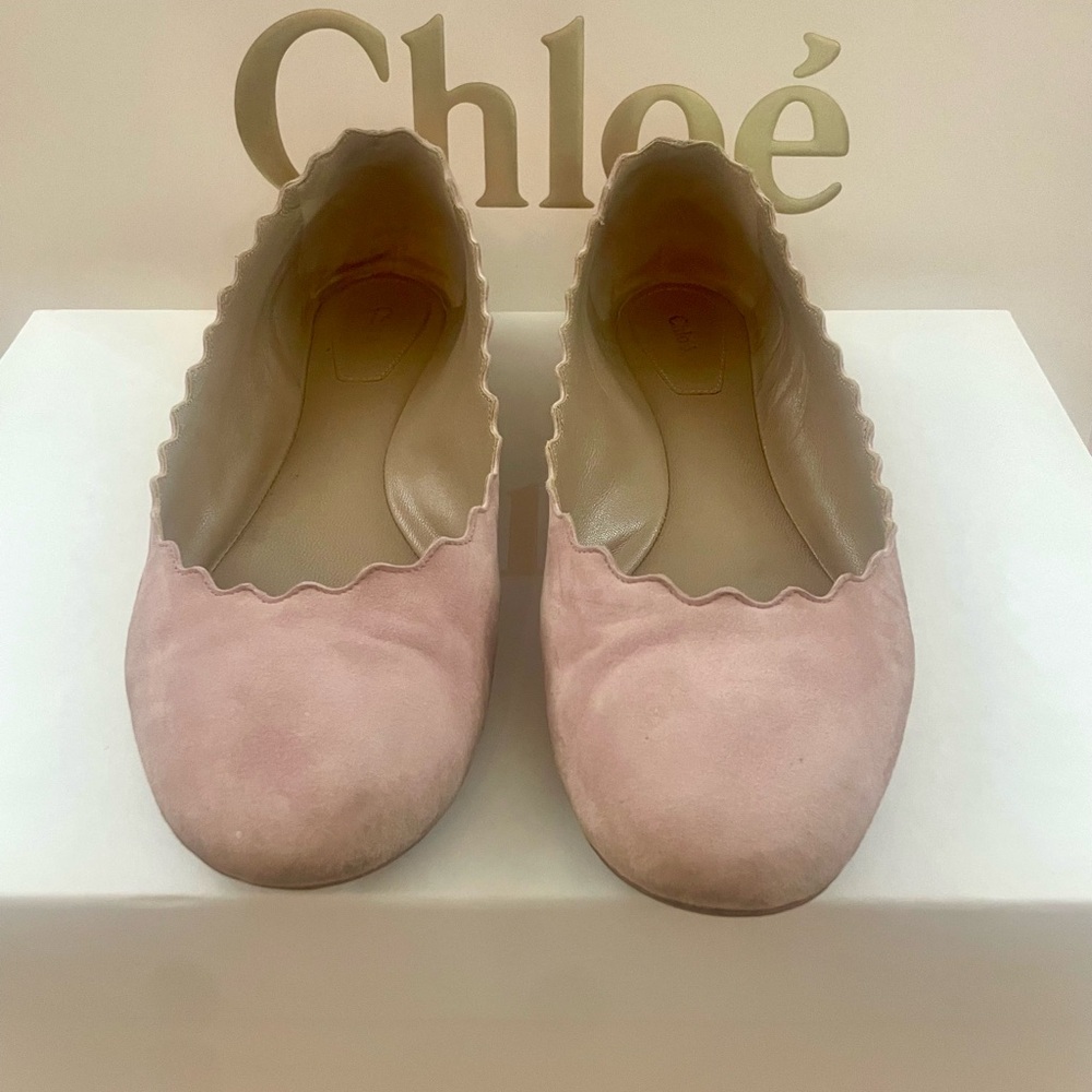 Chloe | Suede Scalloped Light Pink Suede Flats size 8 - Picture 6 of 6